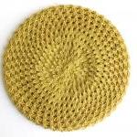 Beret Hat Knitted In Chartreuse Mustard, Honeycomb..