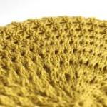 Beret Hat Knitted In Chartreuse Mustard, Honeycomb..