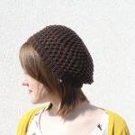 Knitted Beret Hat In Chocolate Brown, Honeycomb..