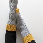 Knitted Bed Socks, 100% Merino Wool Mustard And..