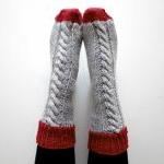 Knitted Bed Socks, 100% Merino Wool Grey And Red -..