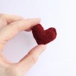 Heart Pin Brooch Knitted In Brick Red