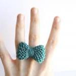 Bow Ring Knitted In Turquoise, Cerulean: Ready To..
