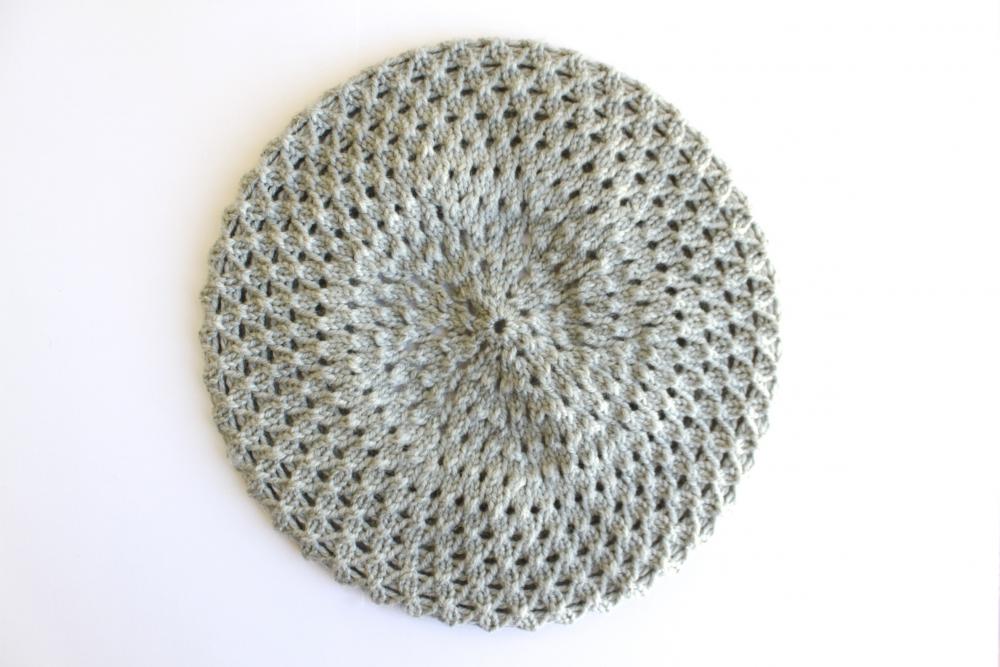 Knitted Beret Hat In Grey, Honeycomb Texture: Ready To Ship