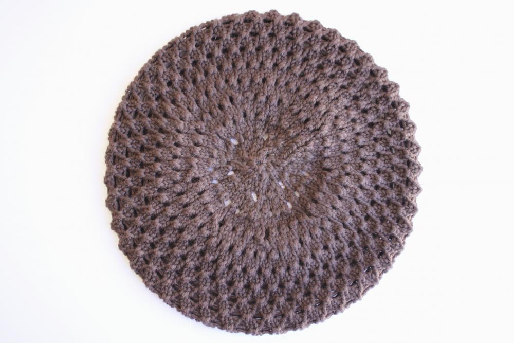Knitted Beret Hat In Chocolate Brown, Honeycomb Texture: Ready To Ship