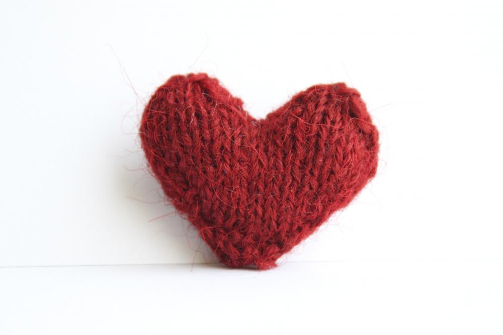 Heart Pin Brooch Knitted In Brick Red